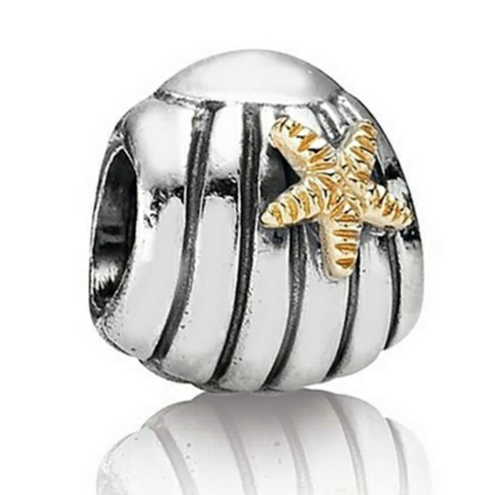 Pandora 925 Silver Seashell with 14K Gold Starfish